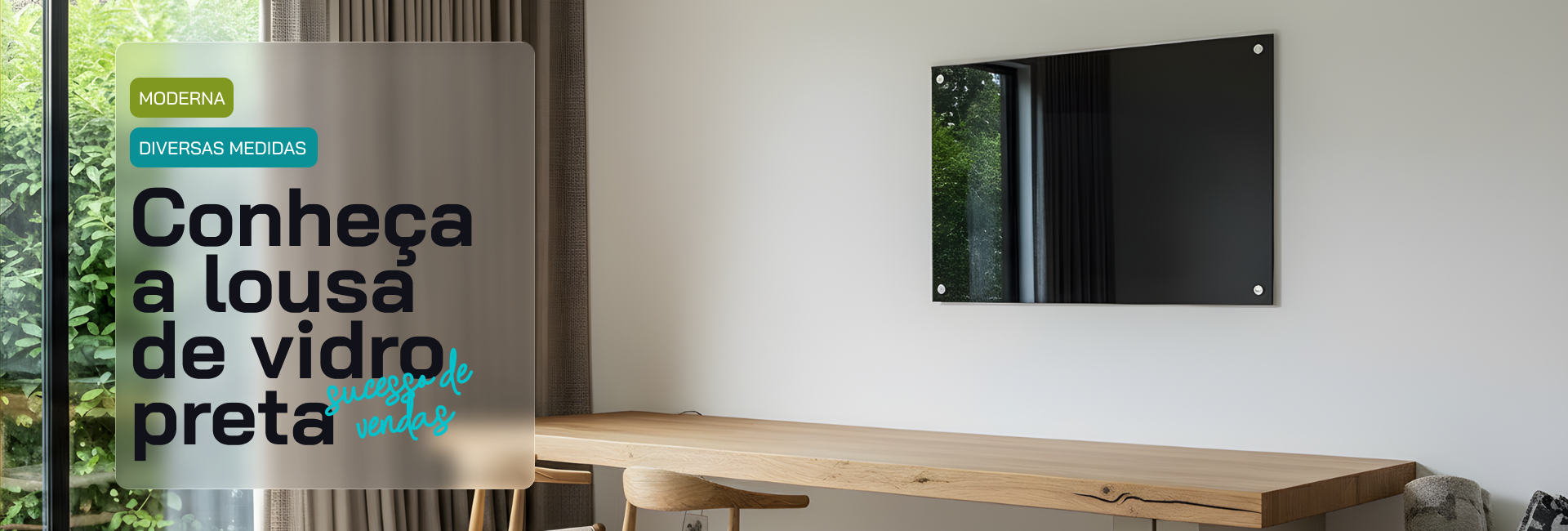 Lousa de Vidro Preta Expo Mimo Home Office